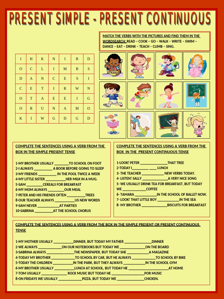 Present Simplepresent Continuous Fun Activities Games 11750 | PDF ...