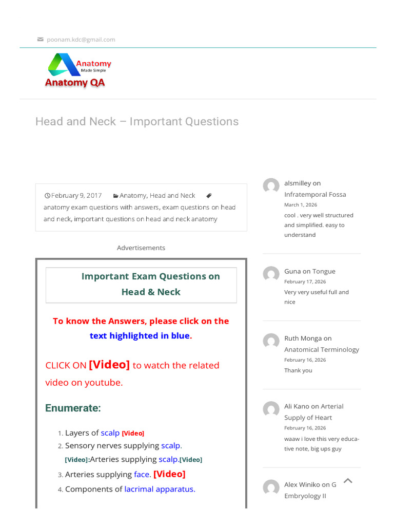 Head and Neck - Important Questions - Anatomy QAP 260330 234339 | PDF ...
