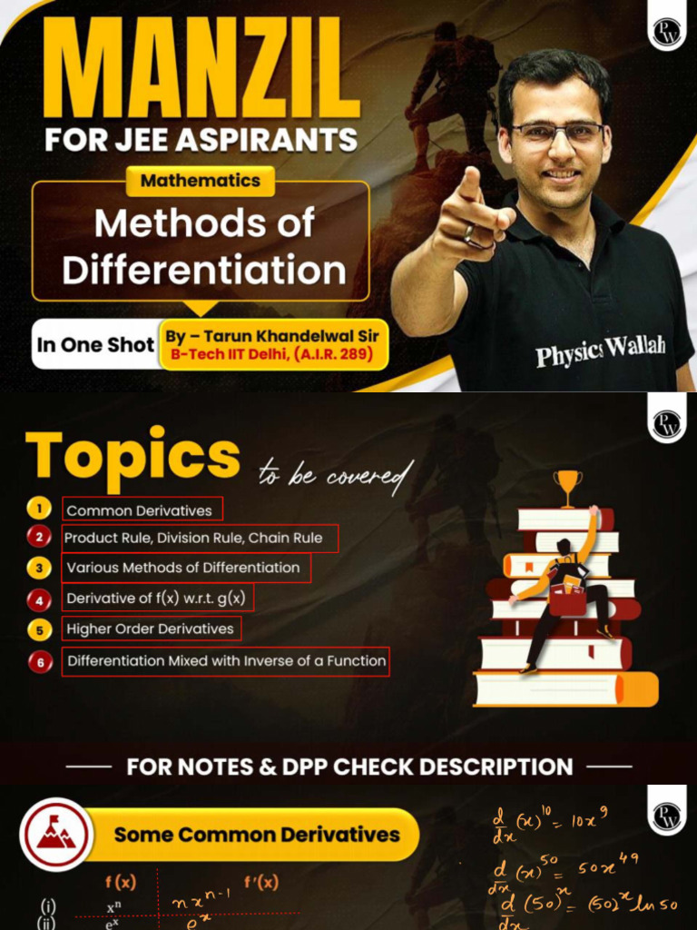 Method of Differentiation Class Notes Manzil JEE 2025 | PDF