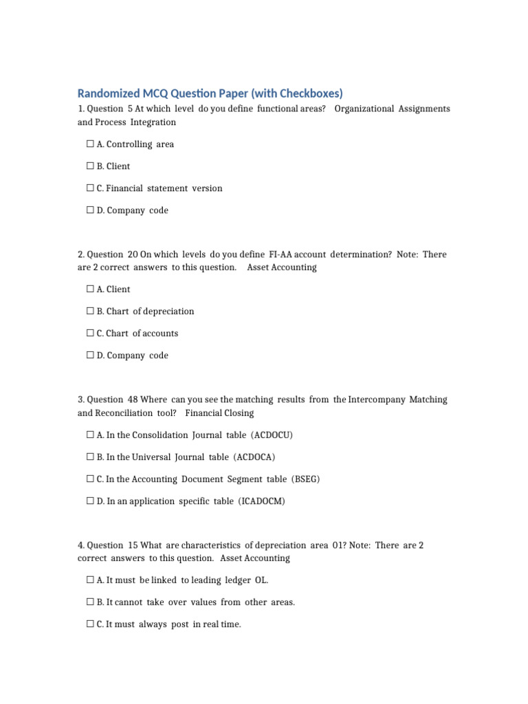 Randomized Question Paper With Checkboxes | PDF | Income Statement ...