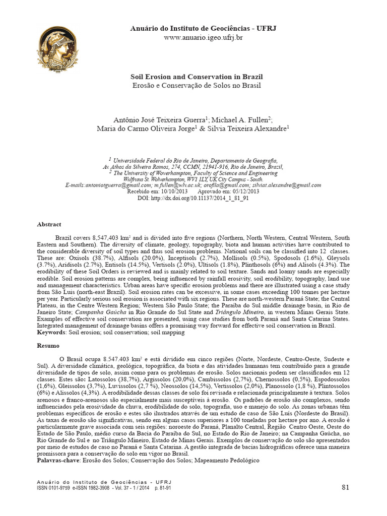 Soil Erosion and Conservation in Brazil | PDF | Surface Runoff | Soil