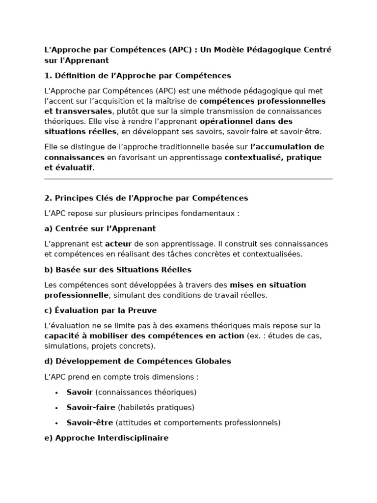 Approche Par Compétence | PDF | Apprentissage | Pédagogie