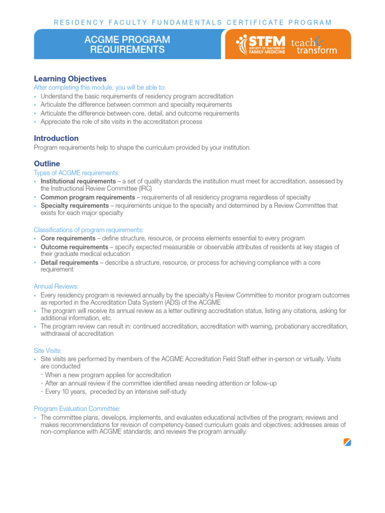 LearningSummary ACGMEProgramRequirements | PDF | Program Evaluation