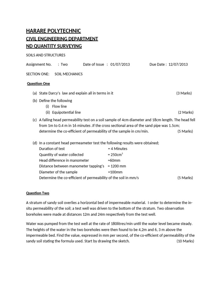 Soils & Structures Assignment No. 2 | PDF | Physics | Mechanics