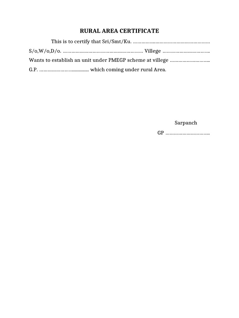 Rural Area Certificate | PDF