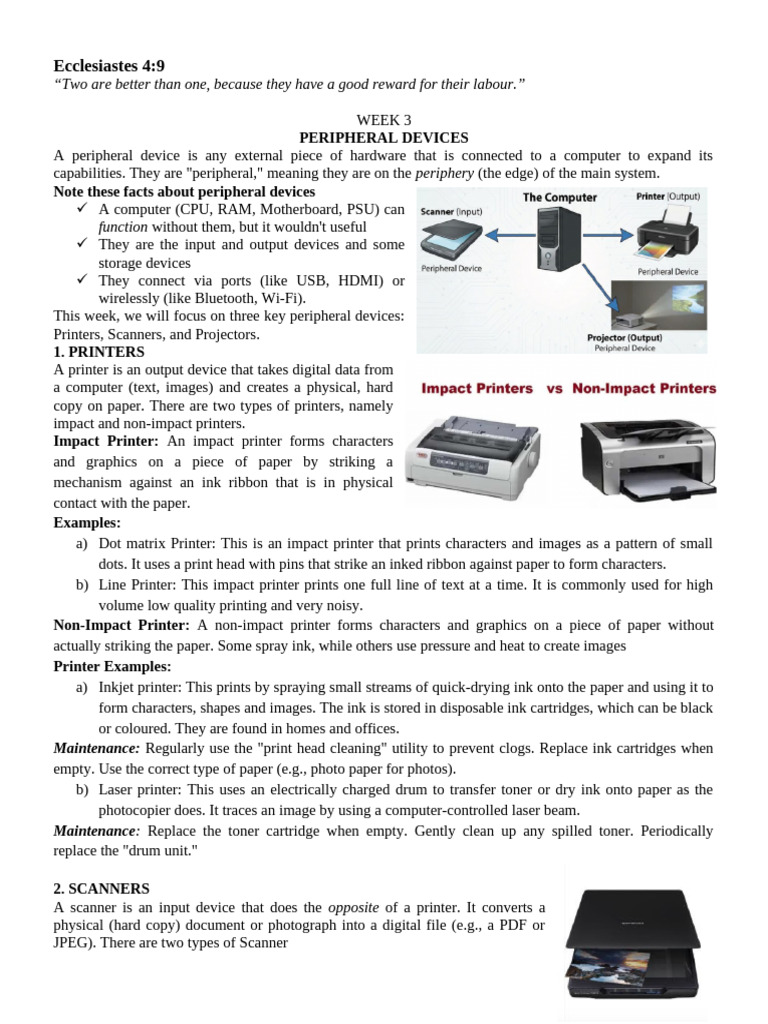 Week 3 Peripheral Devices | PDF | Image Scanner | Printer (Computing)