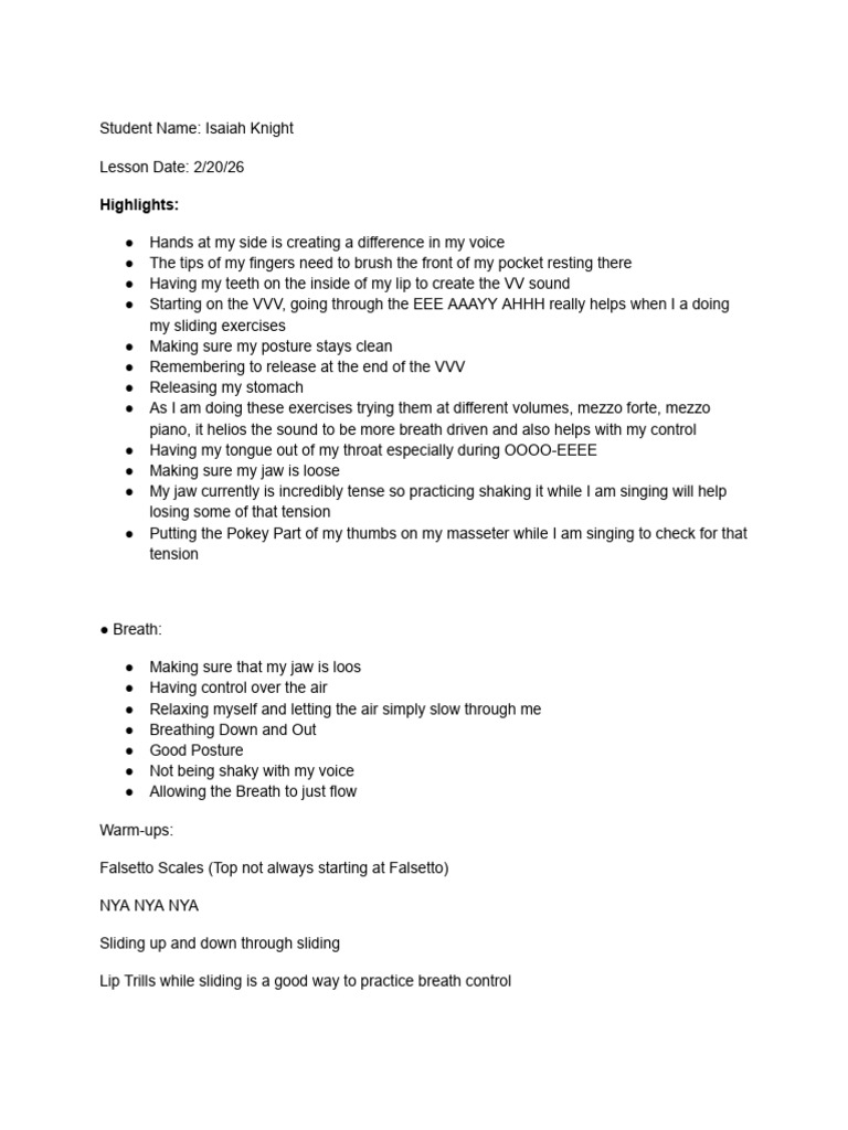 Voice Lesson 10 Notes (S2) | PDF