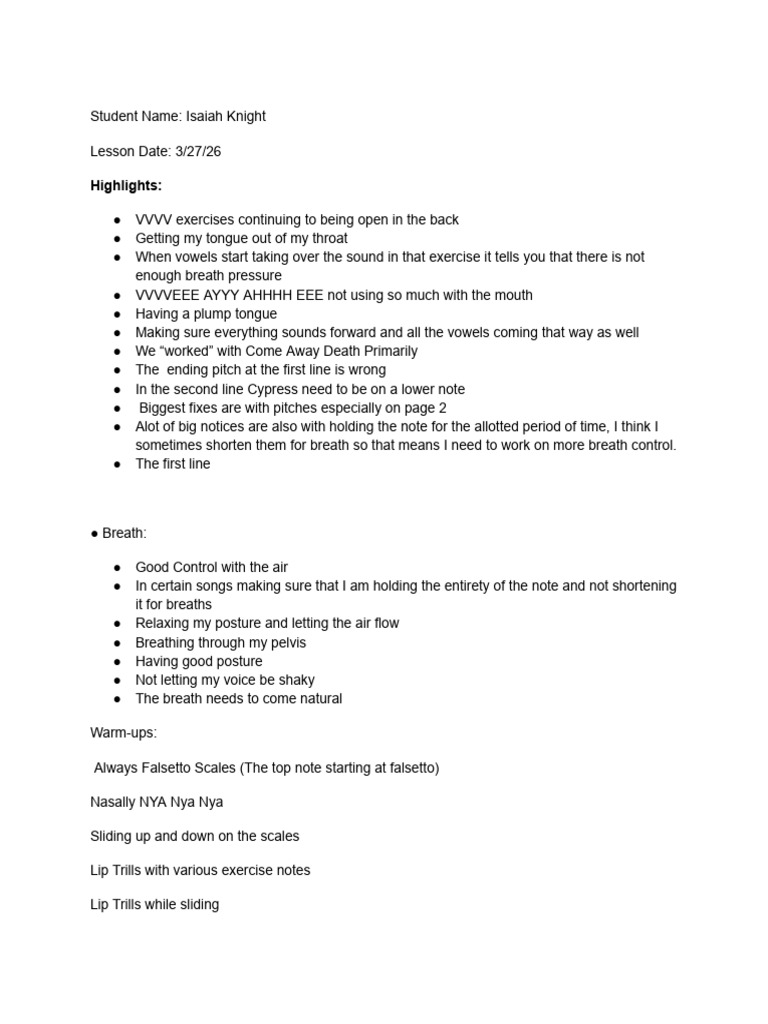 Voice Lesson 10 Notes (S2) | PDF