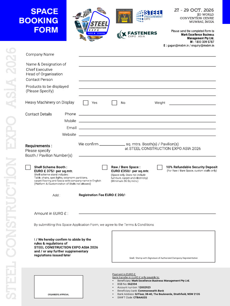 SCEA 2026 - Space Application Form - Euro | PDF