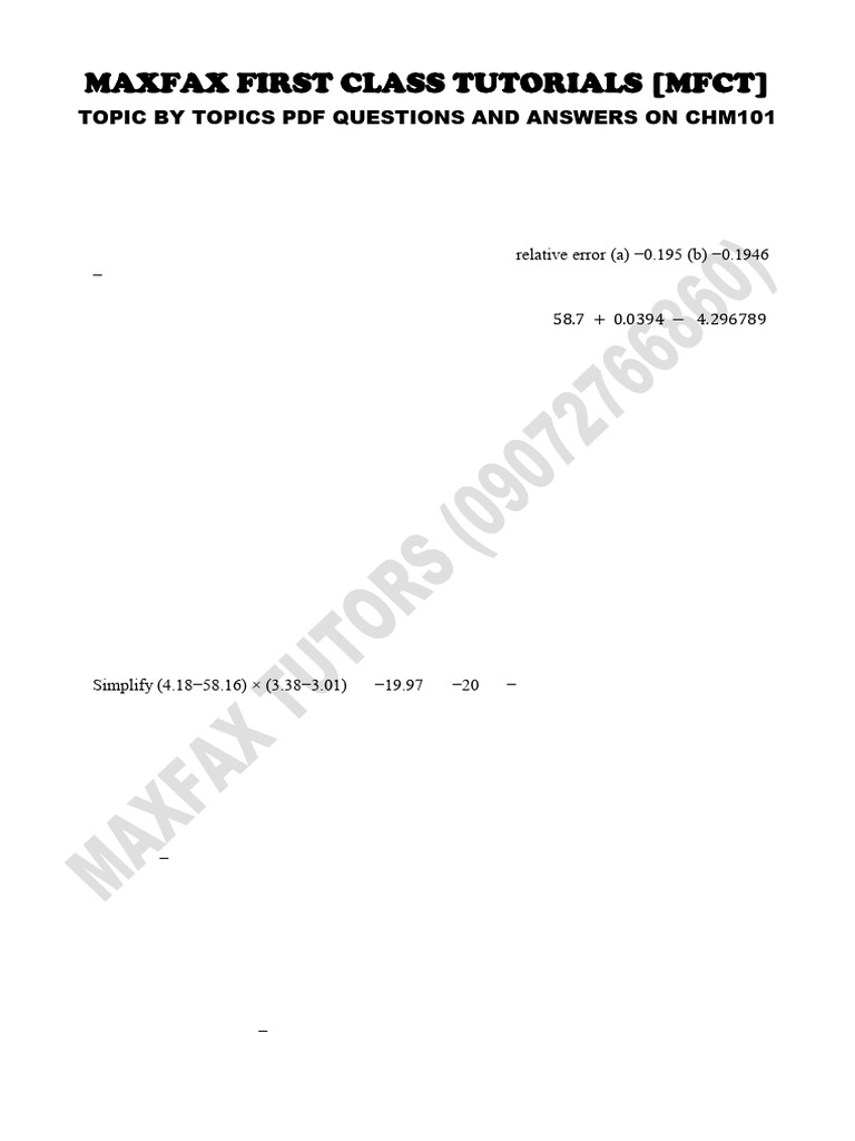 Maxfax Chm101 Questions | PDF | Accuracy And Precision | Chemical Reactions