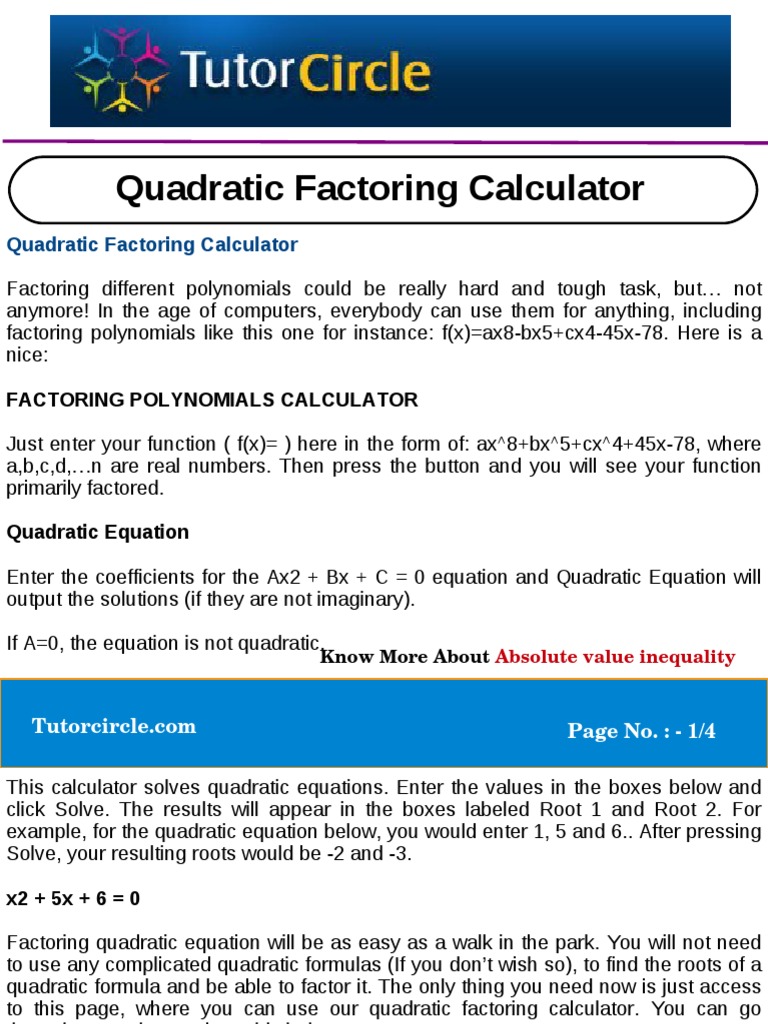 Quadratic Factoring Calculator | PDF | Factorization | Quadratic Equation