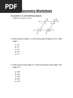 Geometry Worksheet: For Questions 1-2, Use The Following Diagram