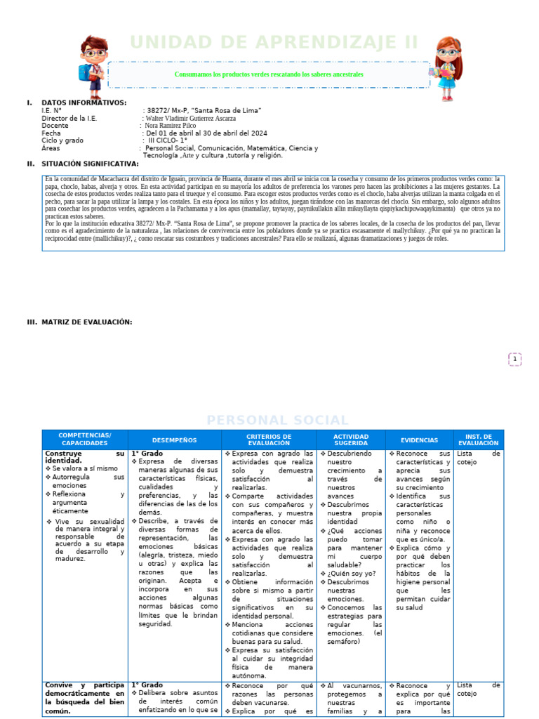 Unidad de Aprendizaje 2 - III | PDF | Amor | Alimentos