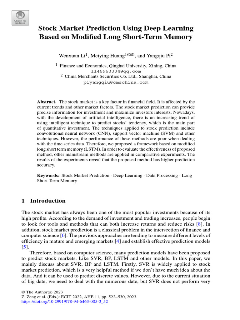Stock Market Prediction Using Deep Learning Based | PDF | Applied ...