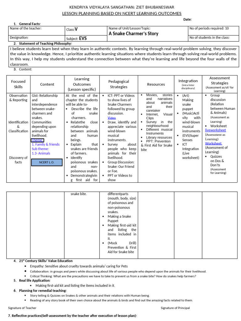 Lesson Plan A Snake Charmer Story | PDF | Learning | Cognition