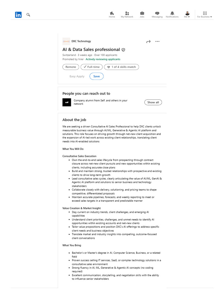 AI & Data Sales Professional - DXC Technology - LinkedIn | PDF ...