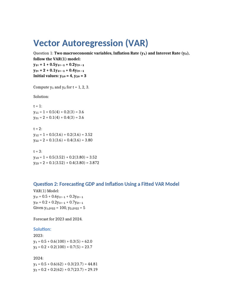 VAR Exercises and Solutions | PDF