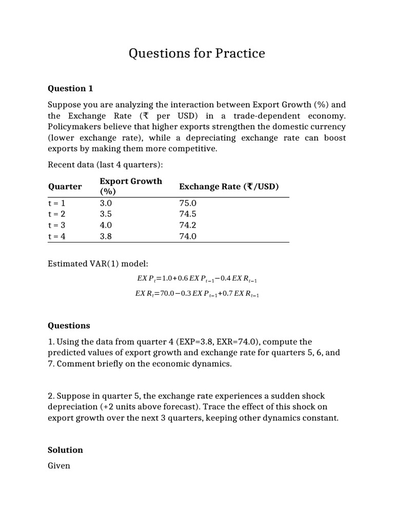 Questions For Practice | PDF | Vector Autoregression | Exchange Rate