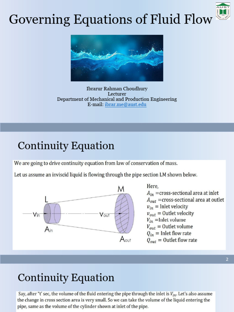 Lec 4 Governing Equations of Fluid Flow | PDF