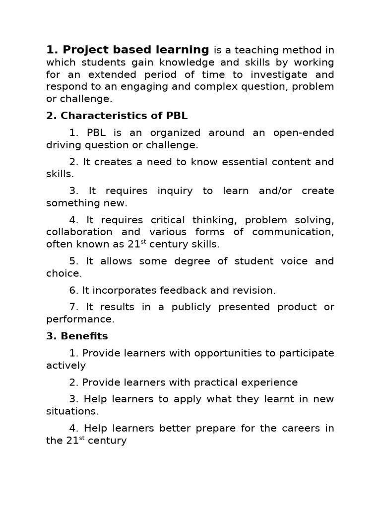 Project Based Learning: 2. Characteristics of PBL | PDF | Learning ...