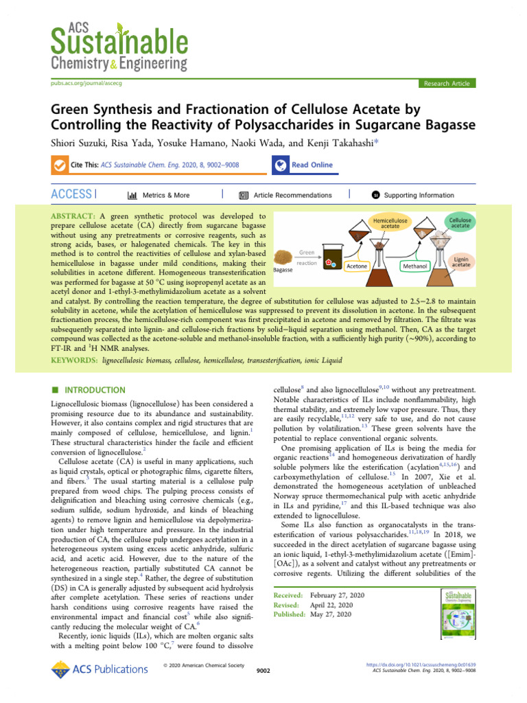 Green Synthesis of Cellulose Acetate From Sugarcane Bagasse | PDF ...