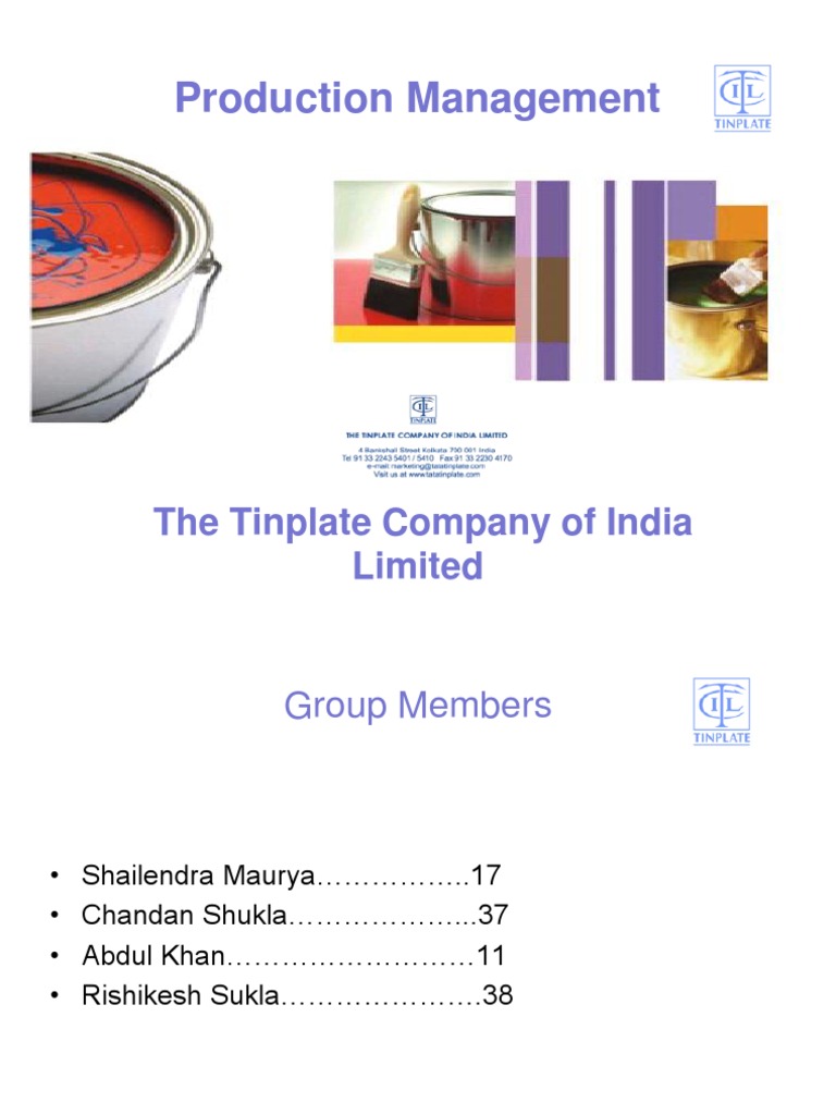Production Management: The Tinplate Company of India Limited | PDF ...