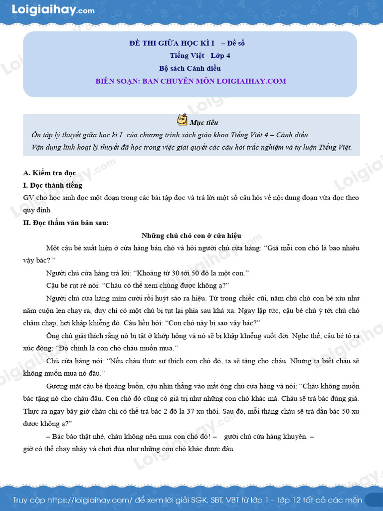 De Thi Giua Hoc Ki 2 Tieng Viet 4 Canh Dieu de So 1 1741683507 | PDF
