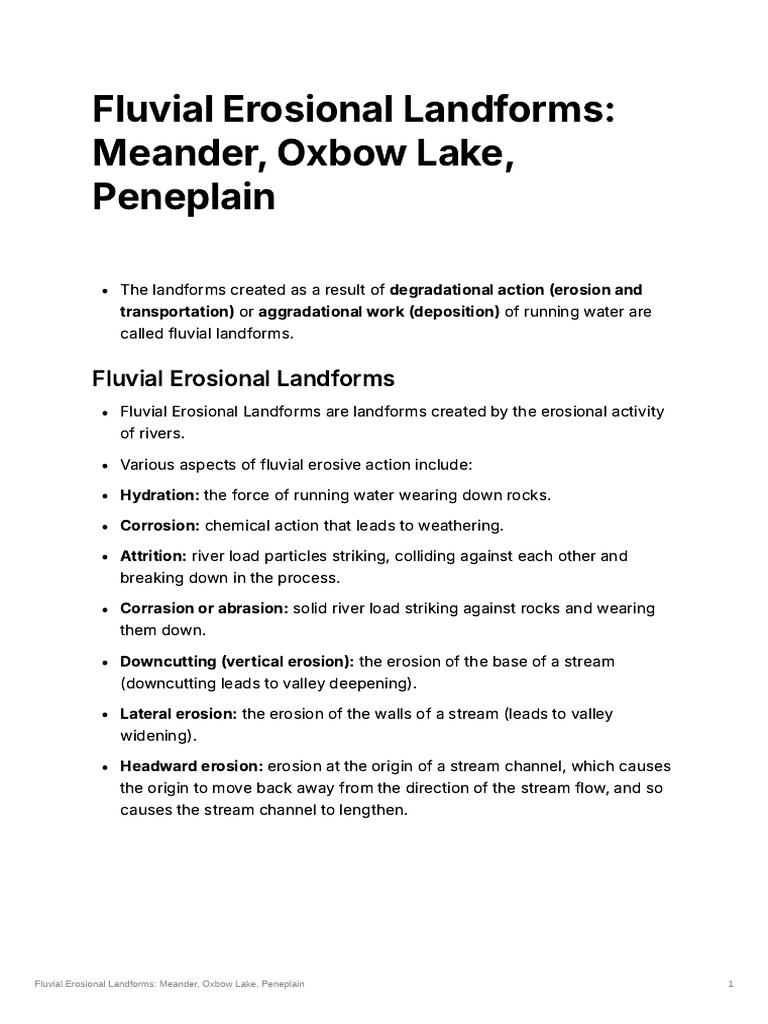 Fluvia Landforms - Erosional Type | PDF | Drainage Basin | Erosion