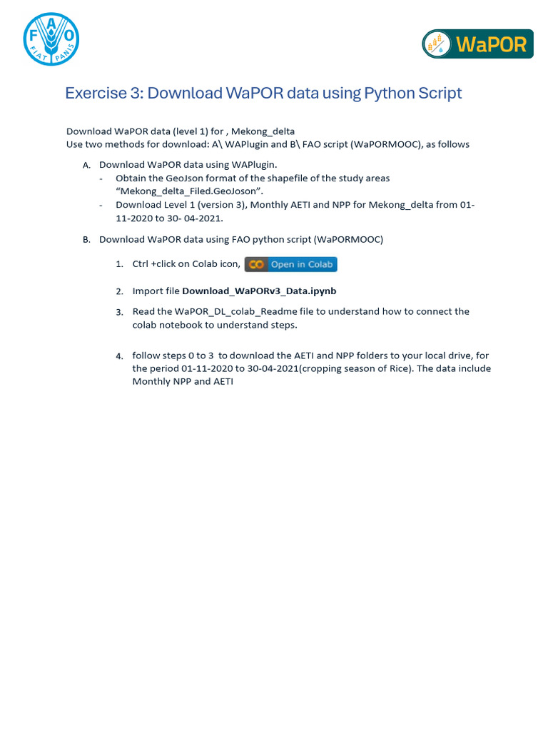 Exercise - 3 - Download WaPOR Data Using Python Script | PDF