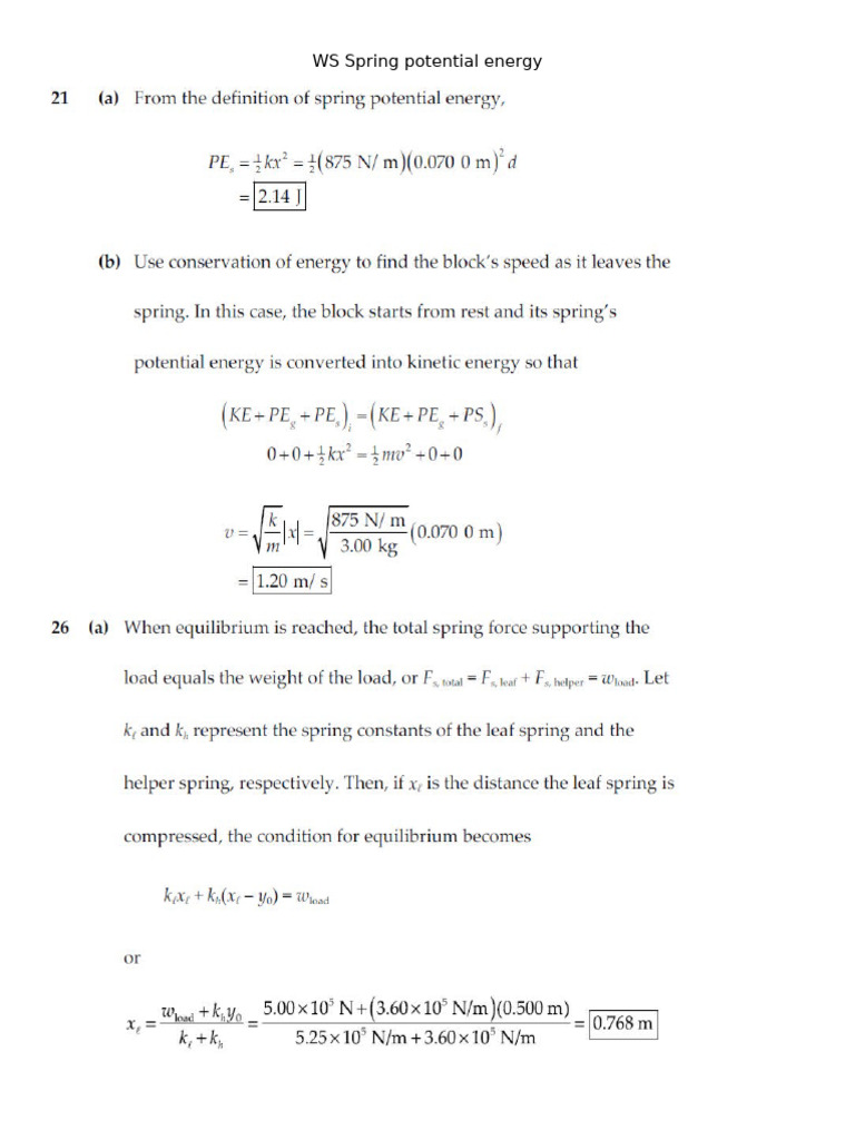 WS Spring Potential Energy MS | PDF
