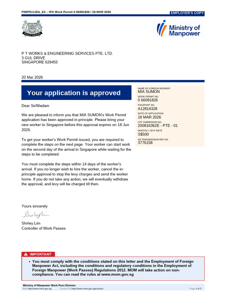 Mia Sumon - Approved IPA Under PT Works (Marine) | PDF | Business | Labor