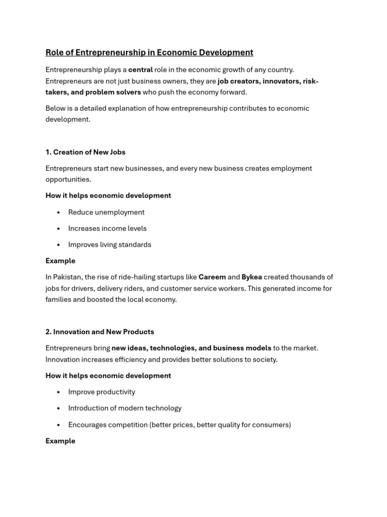 Role of Entrepreneurship in Economic Development | PDF ...