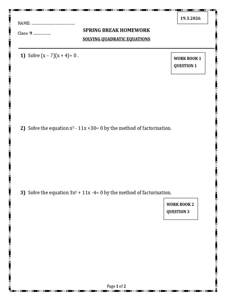 Spring Break Homework - 19 March | PDF