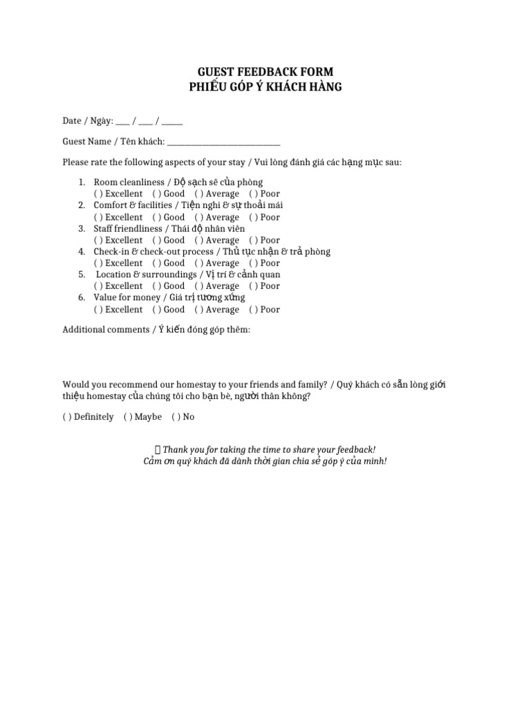 Guest Feedback Form | PDF