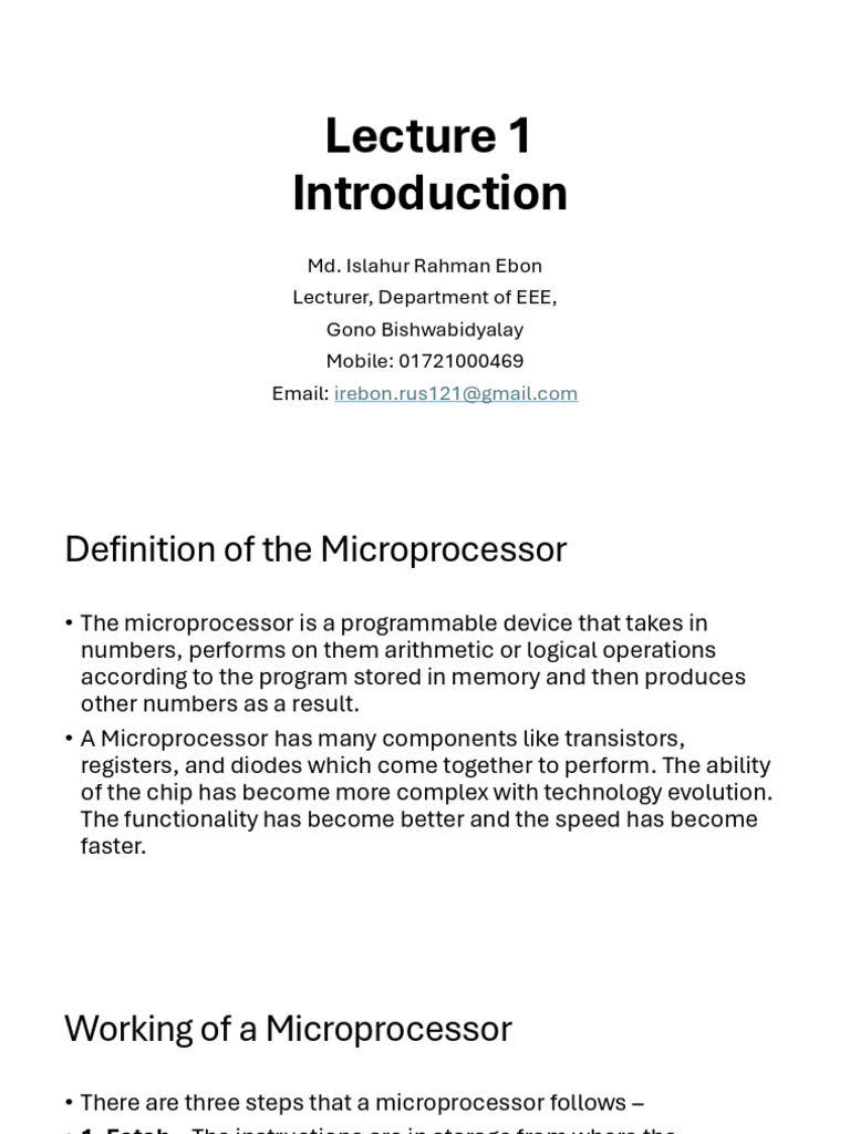 Lecture 1 | PDF | Central Processing Unit | Microprocessor