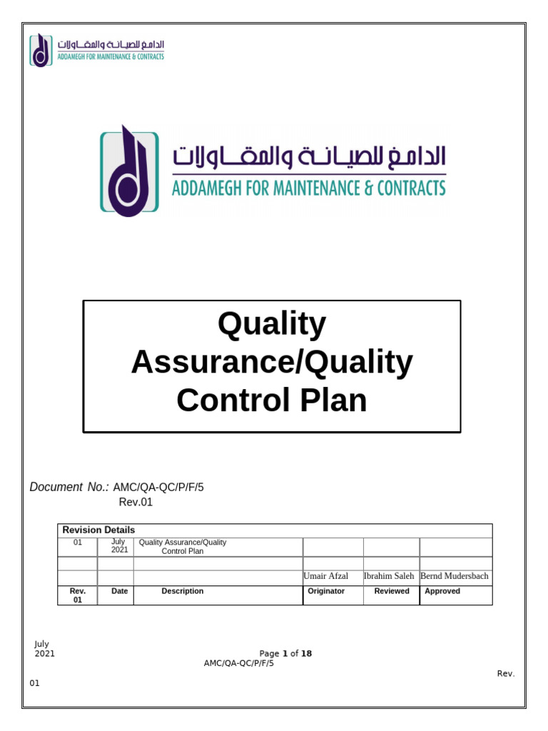 AMC QA-QC Plan | PDF | Specification (Technical Standard) | Procurement
