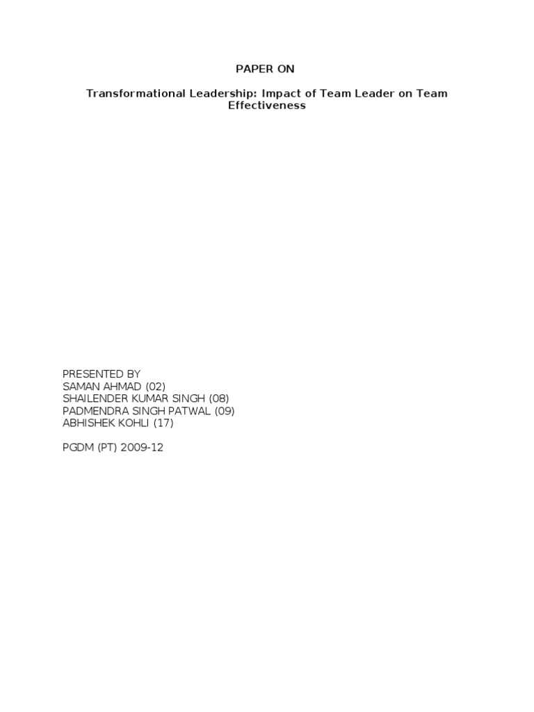 Leadership & Team Effectiveness | PDF | Transformational Leadership ...