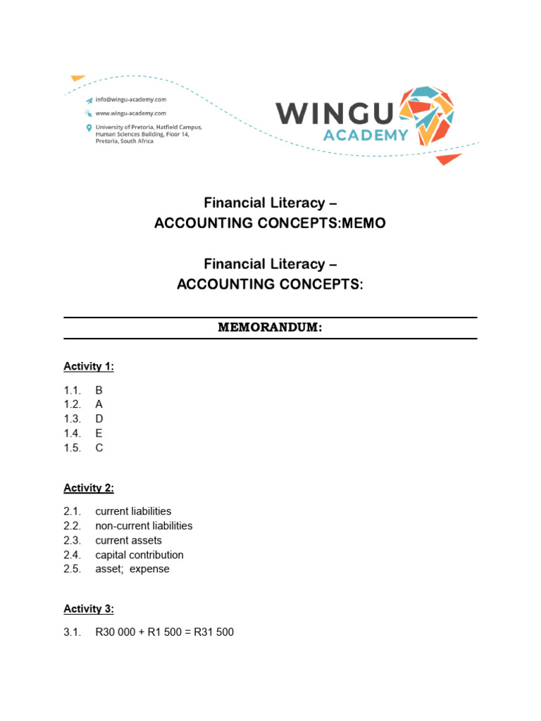 Topic 2 Accounting Concepts - Memo | PDF | Debits And Credits ...