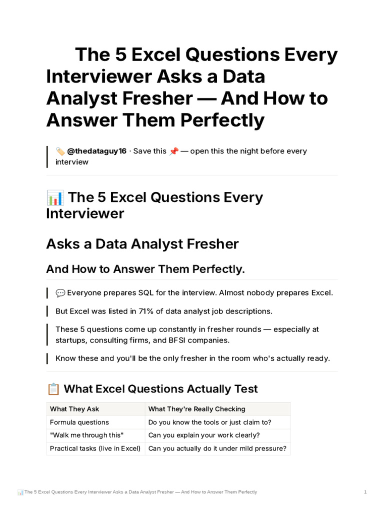 The 5 Excel Questions Every Interviewer Asks A Data Analyst Fresher and ...