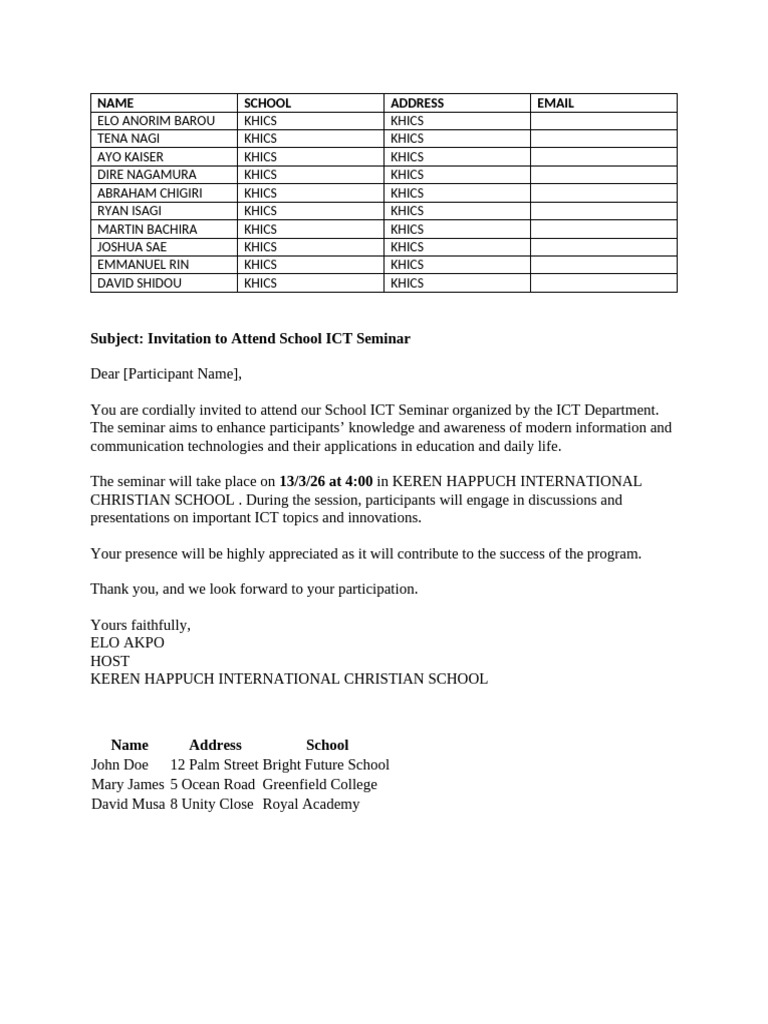 ICT Seminar Letter | PDF