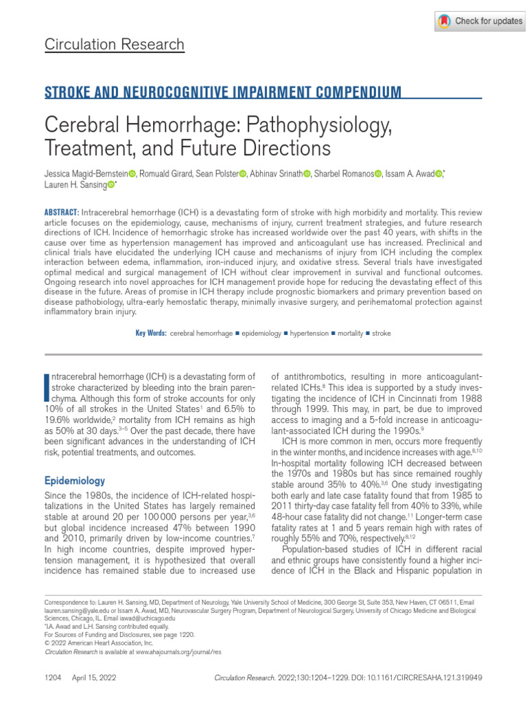 Magid Bernstein Et Al 2022 Cerebral Hemorrhage Pathophysiology ...