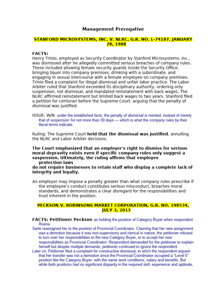 Management Prerogative CASES | PDF | Strike Action | Employment