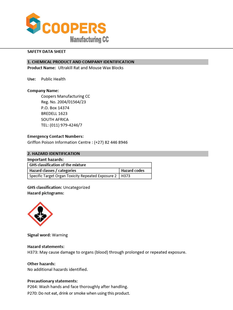 Ultrakill Rat Mouse Wax Blocks SDS June2022 | PDF | Occupational Safety ...