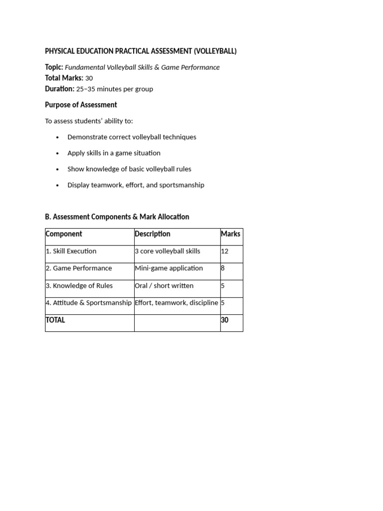 Physical Education Practical Assessment | PDF
