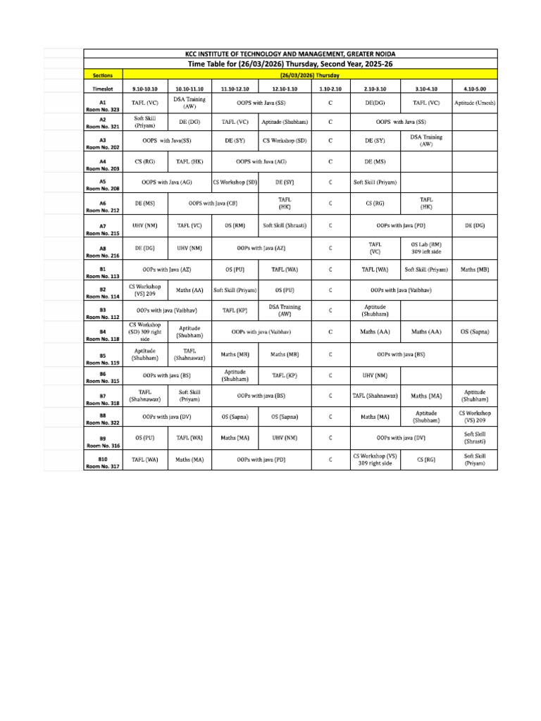 Timetable Thursday 26-03-2026 | PDF
