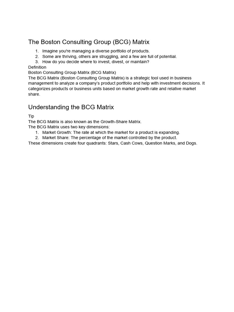 The Boston Consulting Group (BCG) Matrix | PDF | Strategic Management ...