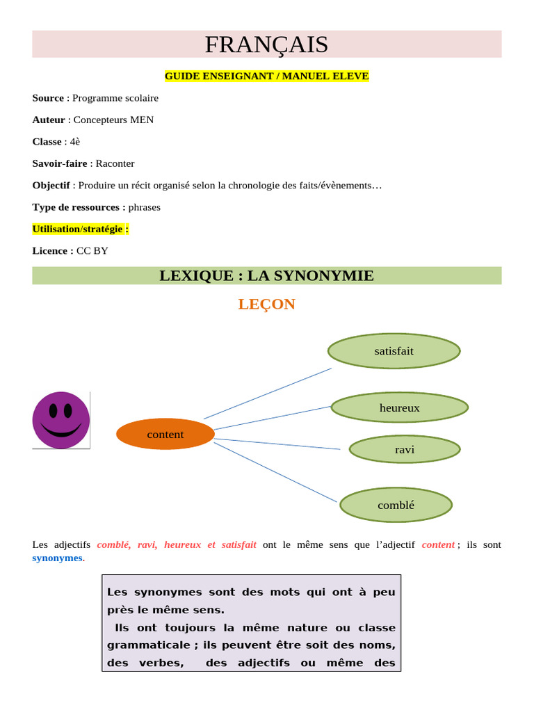 Français Lexique 4è | PDF | Syntaxe | Mécanique du langage