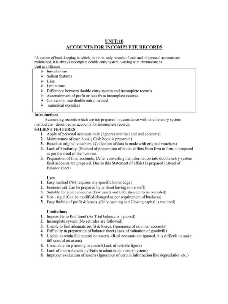 Accounting For Incomplete Records | PDF