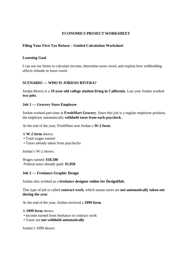 Economics Project Worksheet | PDF | Tax Refund | Tax Rate