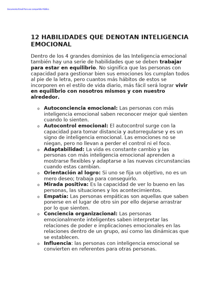 12 Habilidades Que Denotan Inteligencia Emocional | PDF | Las emociones ...